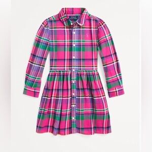 NWT Polo by Ralph Lauren Girls Pink Green Plaid Cotton Shirt Dress